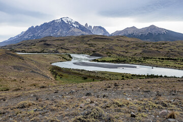 Obraz premium View on a huge lake in Torres del Paine National Park 