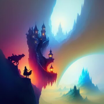 Journey though a Beautiful Fantasy World with Castles, Magic, Princess, Queen, and Sorceress. Make Your Dreams Come True Concept. [Fantasy Animation Clip.]