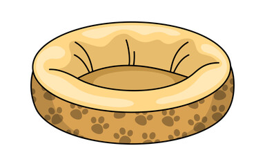 Cartoon dog bed. Dog cushion for domestic animals. Soft pet sofa for sleeping. Goods and accessories for pet shop. Colorful vector isolated illustration on white background.