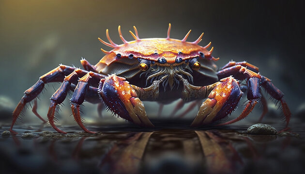Photorealistic concept illustration of a king crab. Generative AI.