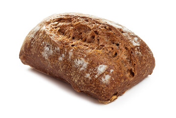 Rectangular bun made from dark rye flour. Isolate