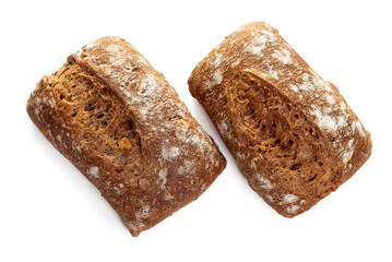 Two dark rye flour buns. Isolate