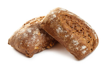 Two dark rye flour buns. Isolate