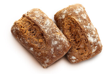Two dark rye flour buns. Isolate