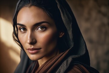 Portrait of a beautiful arabic woman in a veil. AI generated, human enhanced