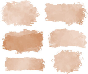 Set of different watercolor peach and brown, ink paint brush strokes. Artistic design elements, grungy background vector illustration