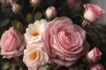 Fototapeta premium Generative AI: Magical enchanted rose landscape