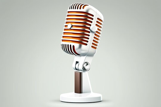 Classic Looking Retro Silver And Orange Microphone 3d Render On A White Backdrop