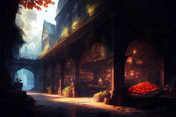Market setting, fantasy roleplay, painting style, generative ai
