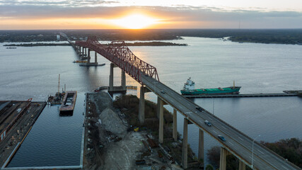 Aerial view of the Mathews Bridge in Jacksonville, Florida.