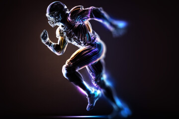 American football player with bright glowing abstract lines. Generative ai