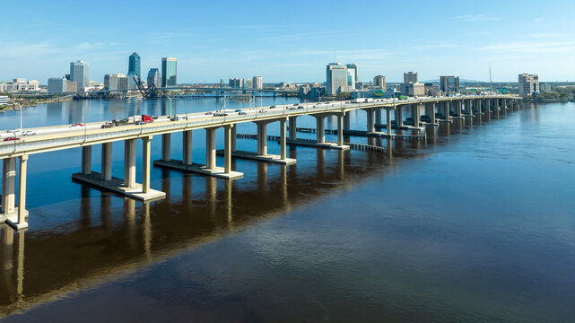 Aerial view of the fuller warren bridge. 