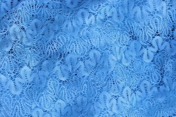 blue white fabric texture with a pattern on the curtain