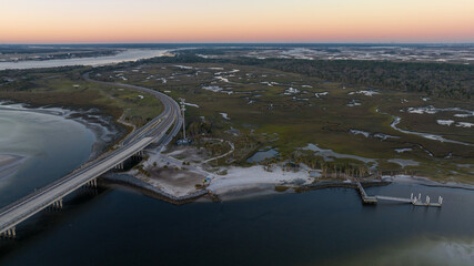 Aerial view of the Fort George Inlet in Jacksonville, Florida.