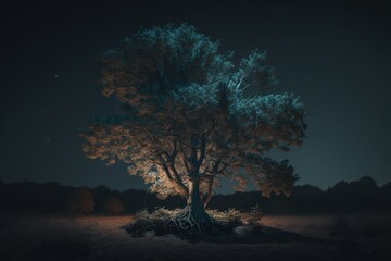 Fototapeta na wymiar Scenic view of single tree landscape. Generative AI