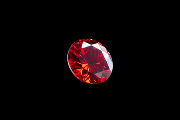 Red Ruby gemstone Round Cut isolate on black background with clipping path, close up shot