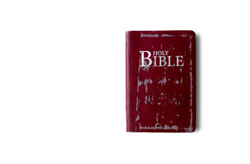 Old Holy bible isolated on white background for christian devotion and copy space