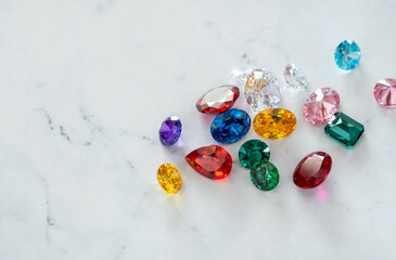 Jewel or gems on white background, Collection of many different natural gemstones