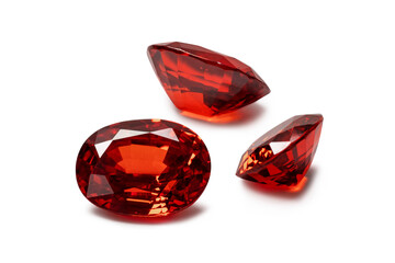 Red Ruby gemstone Oval cut isolate on white background, close up shot