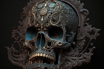 Victorian Splendour Arcane Mechanisms: A Fantastic Fantasy Skull Generative AI