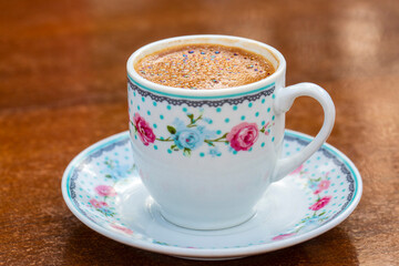 Traditional delicious Turkish coffee. Food concept photo.