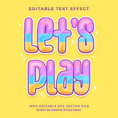 decorative let's play editable text effect vector design