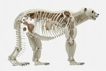 Bones skeleton of a white bear isolated on white background