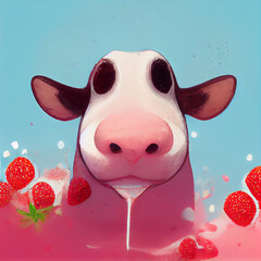 Cute cow portrait with strawberries Generative AI