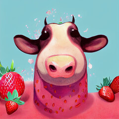 Cute cow portrait with strawberries Generative AI