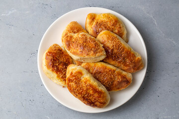Turkish cuisine; Handmade Cheese spinach Pastry (Turkish name; peynirli - ispanakli pogaca)