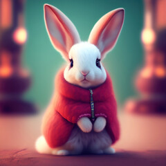 Generative AI: cute pink rabbit in blur background