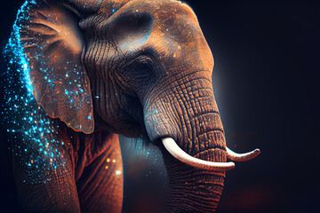 Bioluminescence illustration of an elephant. Generative AI