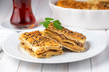 Traditional delicious Turkish cuisine, Turkish food; handmade mince pie, Turkish name; Kayseri...