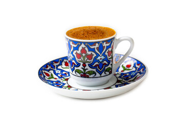 Traditional Turkish coffee isolated on white background.