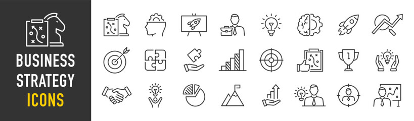 Business Strategy web icon in line style. Srtategy, startup, teamwork, people, plan, payment, management, target, employee, infographic. Icon collection. Vector illustration.