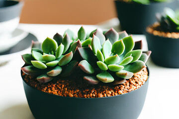 Appropriate container to house succulent plants, serving as a biophilic element to beautify the environment. Generated by artificial intelligence.