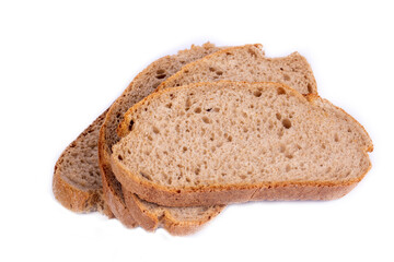 Loaf of sourdough bread isolated on a white background.