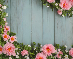 flowers on wooden background created with generative ai