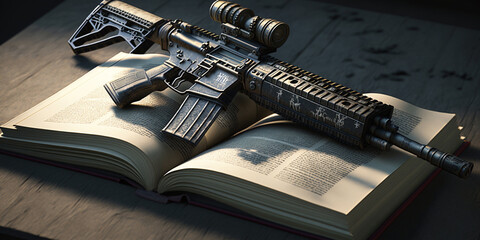 Photo illustration to represent the controversial debate about guns in America. Generative AI