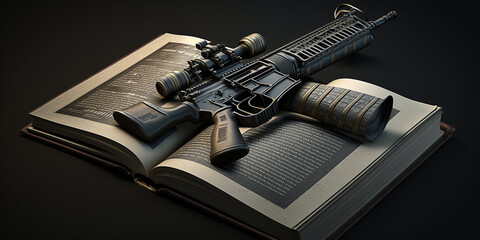 Photo illustration to represent the controversial debate about guns in America. Generative AI