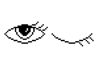Eye pixelated icon isolated on white background. Open and closed human eye symbol for website design, mobile app, logo, medical emblem, eye clinic, pharmaceutical industry. Vector illustration. Set.