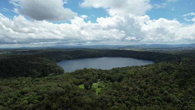 Spectacular aerial footage of Lake Barrine Atherton Tablelands Queensland Australia