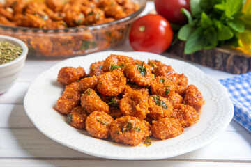 Traditional delicious Turkish food; bulgur garlic meatball (Turkish name; Sarimsakli bulgur kofte or Fellah koftesi)