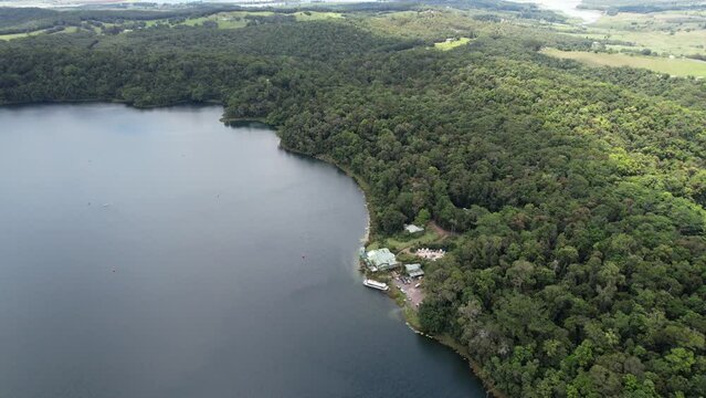 Spectacular aerial footage of Lake Barrine Atherton Tablelands Queensland Australia