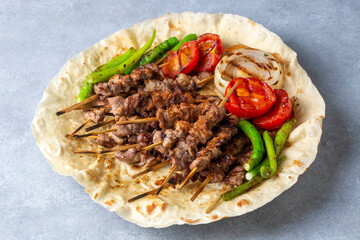 Traditional delicious Turkish foods; skewers (Turkish name; cop sis)