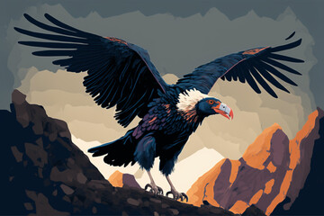 Illustration of the California condor. Generative AI.
