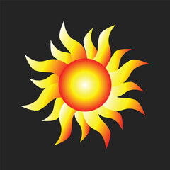 set of sun logo, icon, isolated on black background. sun, sunshine, fire, burn, heat, blaze, burning, hot, sunbeam, ray, warm, solar, sunny, flame, shine, summer, clipart, sticker, vector illustration