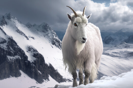 Photorealistic image of a mountain goat. Generative AI. 