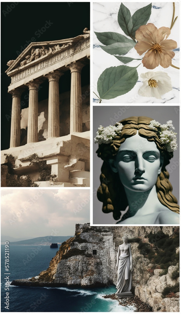 Wall mural aesthetic greek mood board, made with generative ai