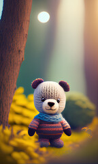 Teddy bear in the wood. Created with generative ai technologies